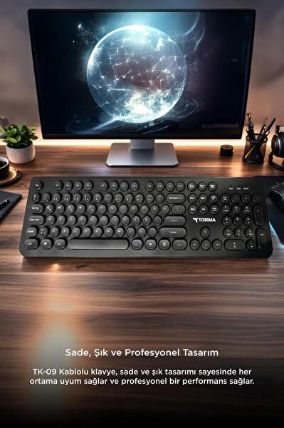 Torima TK09 Retro Daktilo Görünümlü Q Kablolu Klavye Siyah