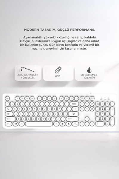 Torima TK09 Retro Daktilo Görünümlü Q Kablolu Klavye Beyaz