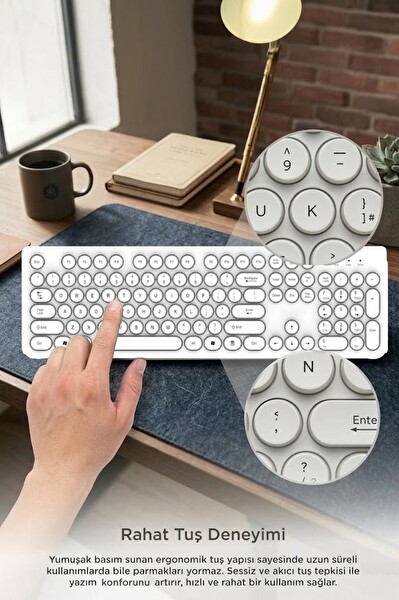 Torima TK09 Retro Daktilo Görünümlü Q Kablolu Klavye Beyaz