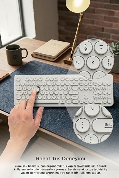 Torima TK09 Retro Daktilo Görünümlü Q Kablolu Klavye Beyaz
