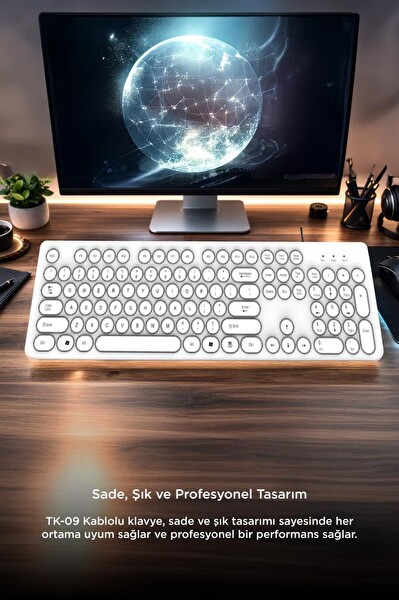 Torima TK09 Retro Daktilo Görünümlü Q Kablolu Klavye Beyaz