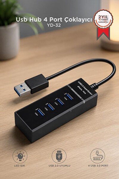 Torima YD32 Usb Hub 4 Port Çoklayıcı 3.0 Çoğaltıcı Siyah