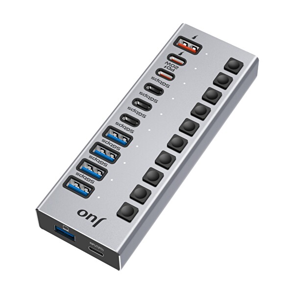 Juo USB-A 10 Portlu Anahtarlı 5xUSB-A 5xType-C 5Gbps PD Hızlı Şarj Destekli USB 3.1 Çoklayıcı Dönüştürücü Hub