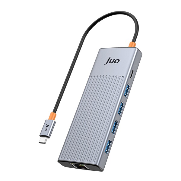 Juo Type-C 9 Portlu Dual 4K 60Hz HDMI MST Gigabit Ethernet Dönüştürücü 100W PD 4xUSB 3.2 Çoklayıcı Hub