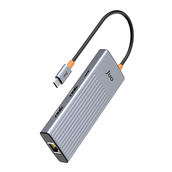 Juo Type-C 9 Portlu Dual 4K 60Hz HDMI MST Gigabit Ethernet Dönüştürücü 100W PD 4xUSB 3.2 Çoklayıcı Hub