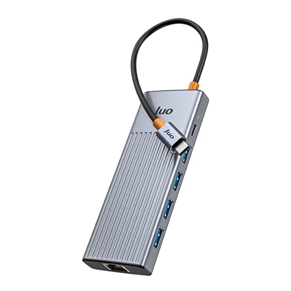 Juo Type-C 9 Portlu Dual 4K 60Hz HDMI MST Gigabit Ethernet Dönüştürücü 100W PD 4xUSB 3.2 Çoklayıcı Hub