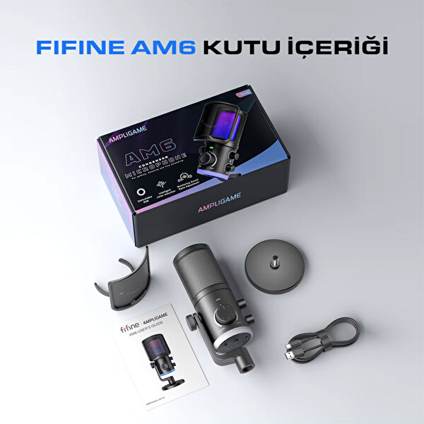 Fifine Ampligame AM6 USB RGB Oyuncu Yayıncı Bilgisayar Mikrofonu