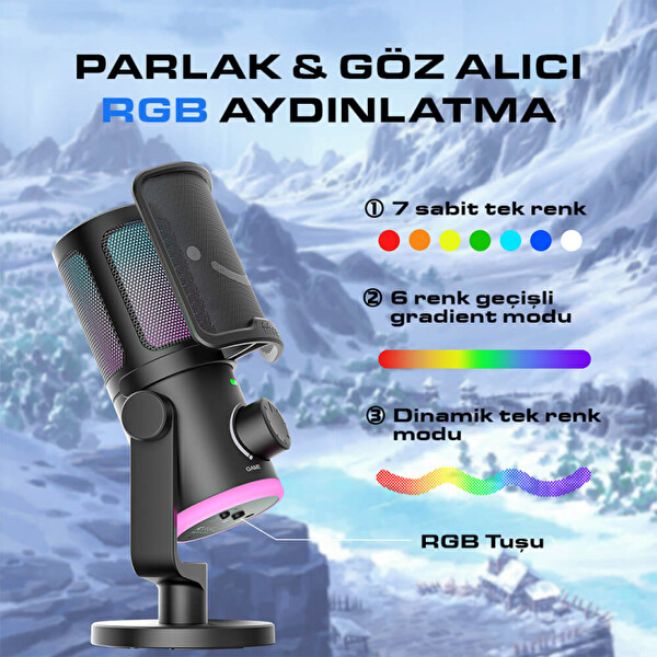 Fifine Ampligame AM6 USB RGB Oyuncu Yayıncı Bilgisayar Mikrofonu