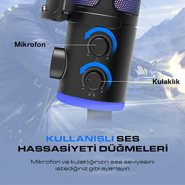 Fifine Ampligame AM6 USB RGB Oyuncu Yayıncı Bilgisayar Mikrofonu