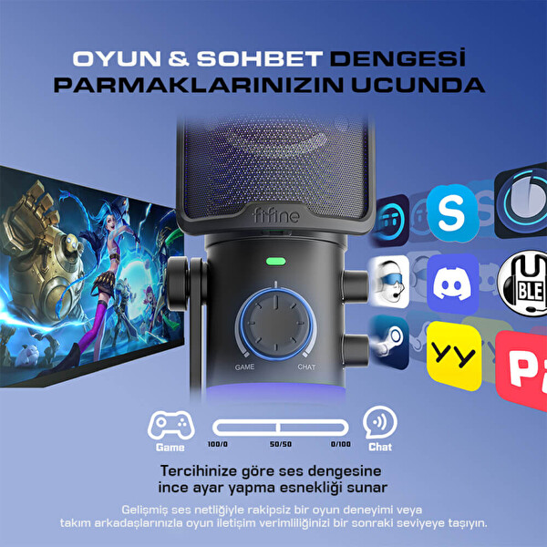 Fifine Ampligame AM6 USB RGB Oyuncu Yayıncı Bilgisayar Mikrofonu