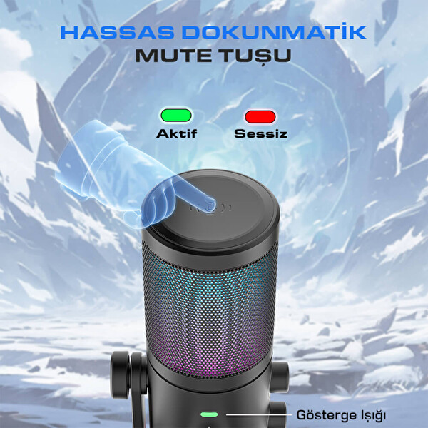 Fifine Ampligame AM6 USB RGB Oyuncu Yayıncı Bilgisayar Mikrofonu
