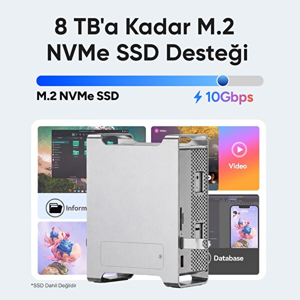 Juo Mac Mini M6, M5 Pro, M4 için Dock Station NVMe SSD Kutusu USB Çoklayıcı Hub 10Gbps 4K 60Hz HDMI SD/TF 4.0 Kart Okuyucu 100W PD