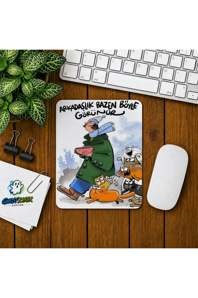 Ghostbastır Design Kedi Sevgisi Baskılı Oyuncu Mouse Pad 0127