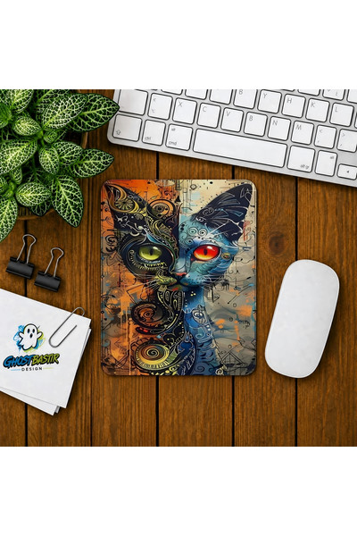 Ghostbastır Design Soyut Kedi Baskılı Oyuncu Mouse Pad 0280