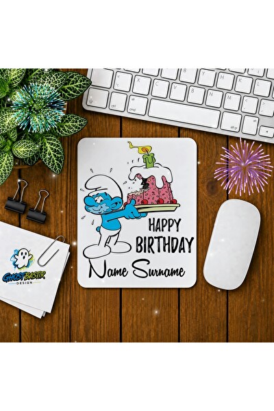 Ghostbastır Design Kişiye Özel Şirinler Doğum Günü Baskılı Oyuncu Mouse Pad 0171
