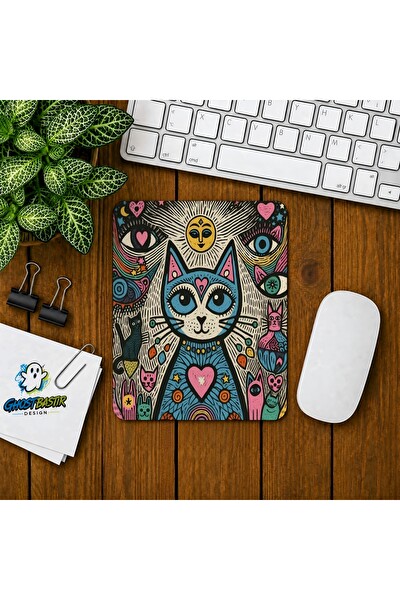 Ghostbastır Design Bohem Kedi Baskılı Oyuncu Mouse Pad 036