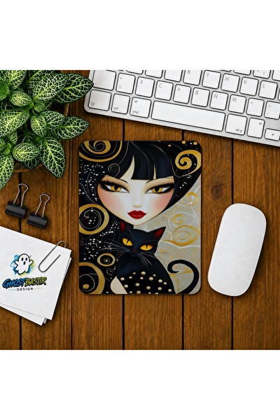 Ghostbastır Design Kara Kedi Baskılı Oyuncu Mouse Pad 0112