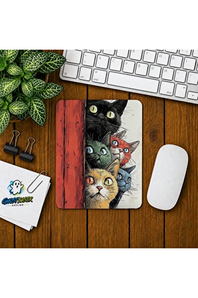Ghostbastır Design Meraklı Kediler Baskılı Oyuncu Mouse Pad 0196