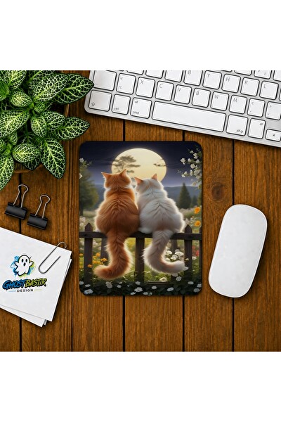 Ghostbastır Design Dolunayda Kediler Baskılı Oyuncu Mouse Pad 062