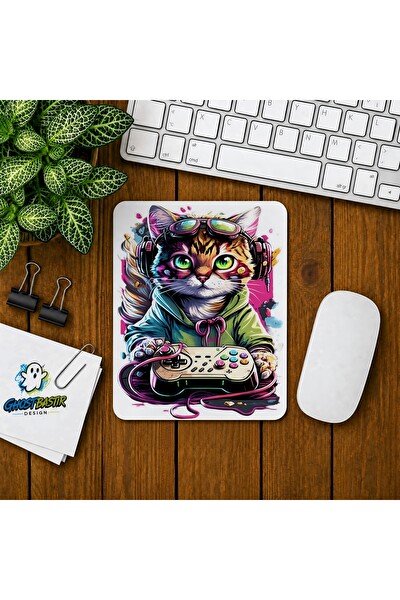 Ghostbastır Design Gamer Cat Baskılı Oyuncu Mouse Pad 076