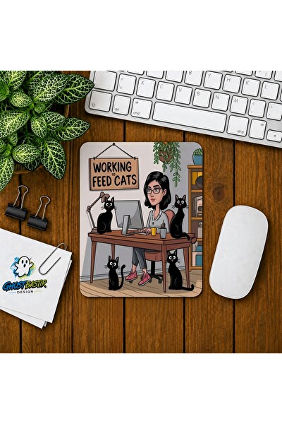 Ghostbastır Design Kedi Besleme Baskılı Oyuncu Mouse Pad 0114