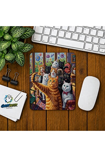 Ghostbastır Design Kedilerin Selfiesi Baskılı Oyuncu Mouse Pad 0122
