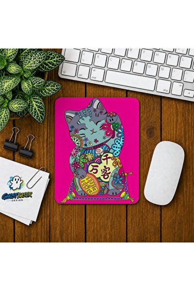 Ghostbastır Design Şanslı Kedi Baskılı Oyuncu Mouse Pad 0298