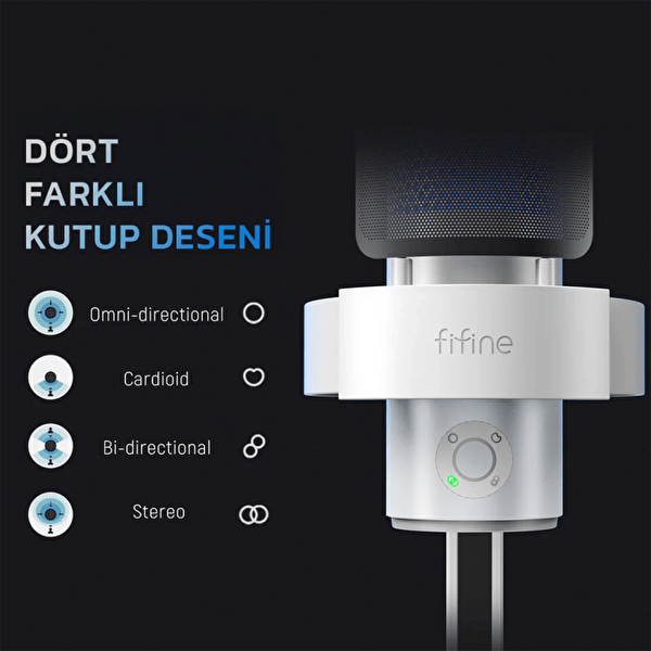 Fifine Ampligame A9 USB Oyuncu Yayıncı Bilgisayar Mikrofon Beyaz