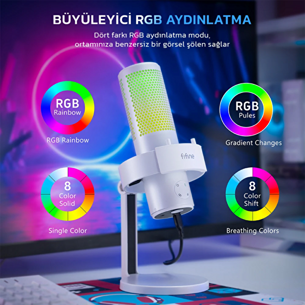Fifine Ampligame A9 USB Oyuncu Yayıncı Bilgisayar Mikrofon Beyaz
