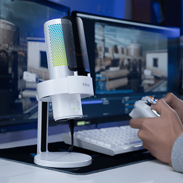 Fifine Ampligame A9 USB Oyuncu Yayıncı Bilgisayar Mikrofon Beyaz