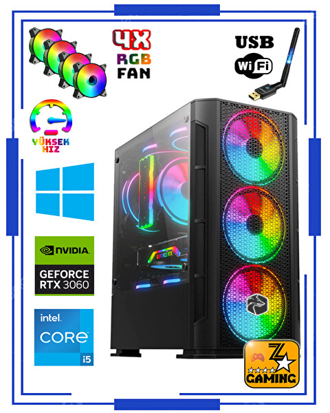 Zeiron RTX15 Intel Core i5-12400F 16 GB RAM 512 GB M.2 NVMe SSD 6 GB 192 Bit RTX3060 FreeDOS Masaüstü Oyun Bilgisayarı