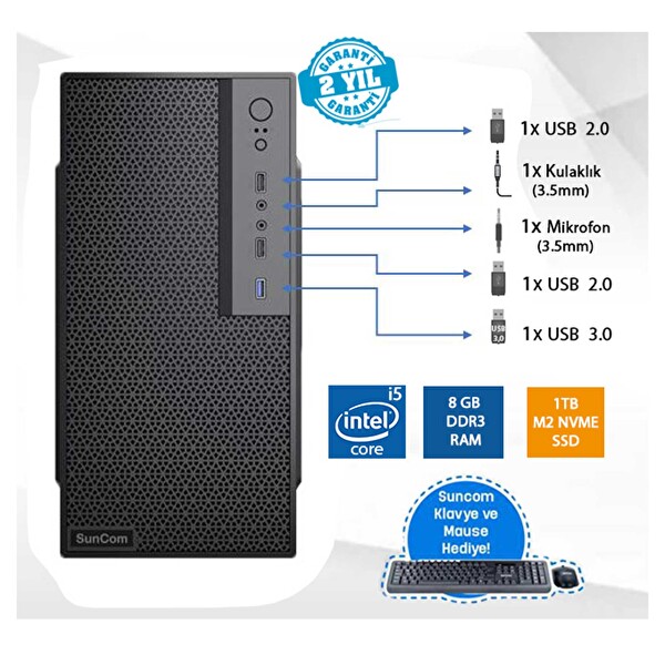 Suncom Force SC3-106 i5 12400 8GB 512SSD FreeDOS Masaüstü Bilgisayar