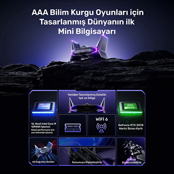 Raxius Vector GX-I129.3070A018 i9-12900H 16GB 1TBSSD RTX3070 W11P Mini Masaüstü Bilgisayar