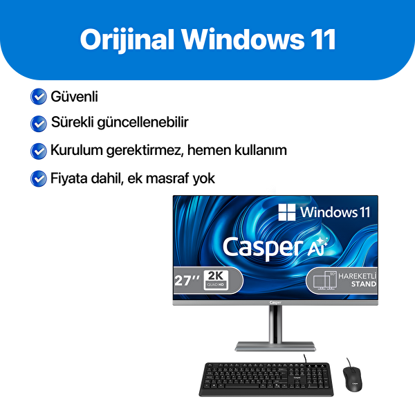 Casper Nirvana A87.255H-BF00R-V-G Intel Core Ultra 7-255H 16GB RAM 1TB NVMe SSD Windows 11 Pro AIO