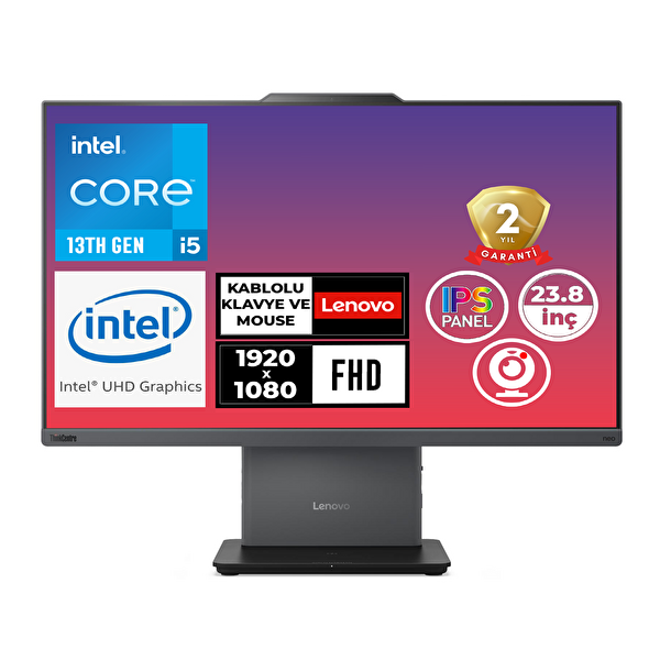 ThinkCentre Neo 50A G5 12SC002WTR 019 Intel Core i5-13420H 23.8" 64 GB RAM 1 TB SSD FHD W11 Pro All In One Bilgisayar