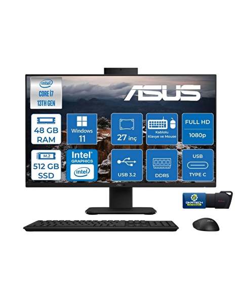 Asus V470VAK Intel Core i7 13620H 27'' 48 GB RAM 512 GB SSD FHD 100HZ 300NITS AIO Bilgisayar - USB Bellek