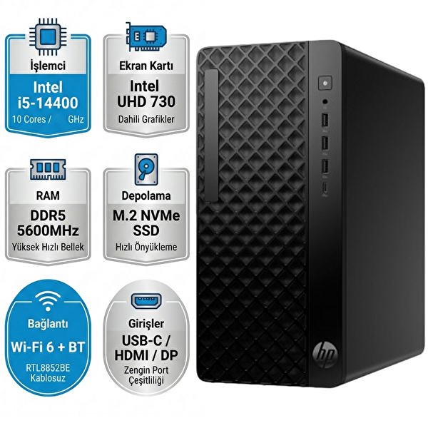 HP ProDesk 2 G1i B70VQAT 003 Core i5-14400 16 GB RAM 1 TB SSD FreeDOS Masaüstü Bilgisayar