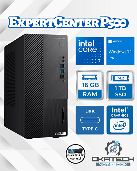 Asus Expertcenter P500MV-C724016512B0D CORE 7-240H 16 GB RAM 1 TB SSD W11Pro Masaüstü Bilgisayar - USB Bellek