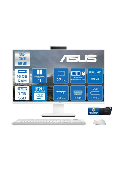 INTELCORE I7-13620H 16GB RAM 1 TB SSD 27''FHD 100HZ 300NITS WİN11 PRO ALLINONE BİLGİSAYAR+USB BELLEK