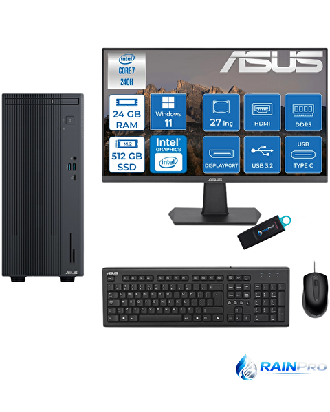 Asus Expertcenter P500MV Core 7-240H 24 GB DDR5 512 GB SSD W11Pro Bilgisayar - Asus 27'' Monitör C72408512B0D27RNP04
