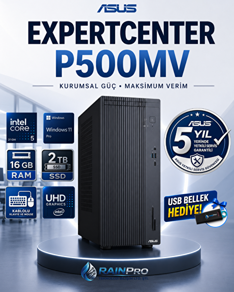 Asus Expertcenter P500MV Intel Core 5 210H 4.8Ghz AI 16 GB DDR5 2 TB SSD W11Pro Mini Tower 5 Yıl Yerinde Garanti