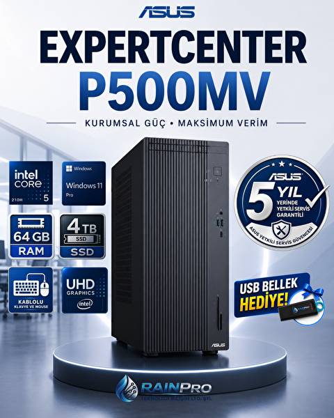 Asus Expertcenter P500MV Intel Core 5 210H 4.8Ghz AI 64 GB DDR5 4 TB SSD W11Pro Mini Tower 5 Yıl Yerinde Garanti