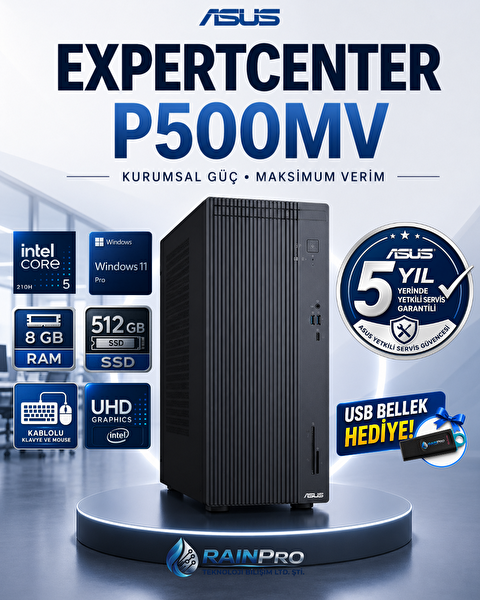 Asus Expertcenter P500MV Intel Core 5 210H 4.8Ghz AI 8 GB DDR5 512 GB SSD W11Pro Mini Tower 5 Yıl Yerinde Garanti