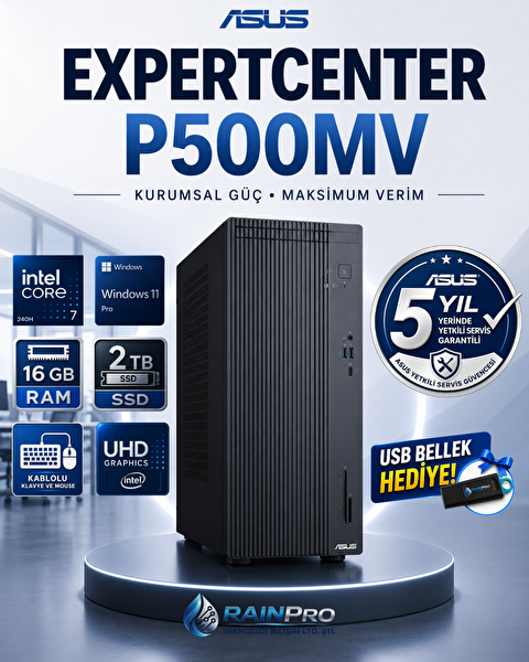 Asus Expertcenter P500MV Intel Core 7 240H 5.2Ghz AI 16 GB DDR5 2 TB SSD W11Pro Mini Tower 5 Yıl Yerinde Garanti