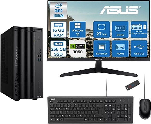 Asus Expertcenter D501MER i7-14700 16 GB 256 GB SSD 6 GB RTX3050 W11Pro - 27