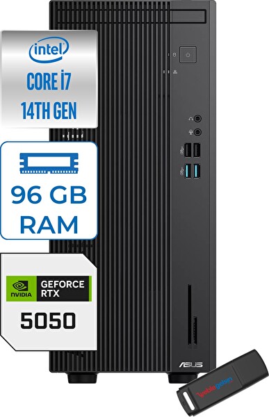Asus Expertcenter D501MER i7-14700 96 GB RAM 1 TB SSD 8 GB RTX5050 W11Home Mini Tower WD501MER27H33 - Zetta USB Bellek