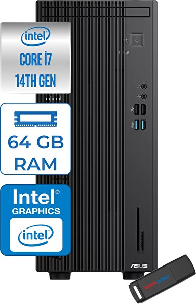 Asus Expertcenter D501MER i7-14700 64 GB RAM 512 GB SSD Intel UHD Graphics 770 FreeDOS WD501MERF22 - Zetta USB Bellek