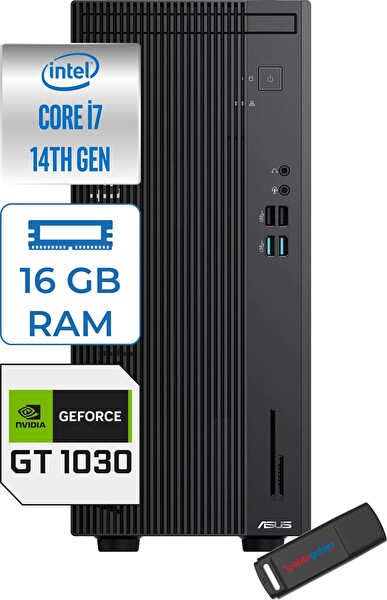 Asus Expertcenter D501MER i7-14700 16 GB RAM 256 GB SSD 4 GB GT1030 FreeDOS Mini Tower WD501MER21F01 - Zetta USB Bellek