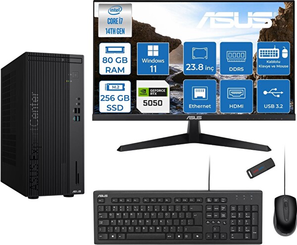 Asus Expertcenter D501MER i7-14700 80 GB 256 GB SSD 8 GB RTX5050 W11Home - 23.8