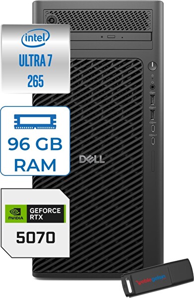 Dell Pro Max T2 Core Ultra 7 265 5.3 Ghz 96 GB RAM 6 TB SSD W11 Pro Rtx 5070 12 GB FCT22502655070P29 - Zetta USB Bellek